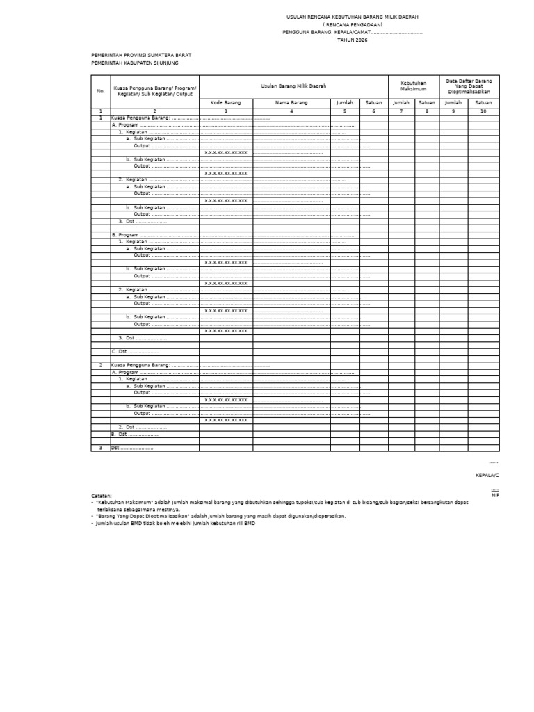 Blanko Usulan RKBMD 2026 | PDF