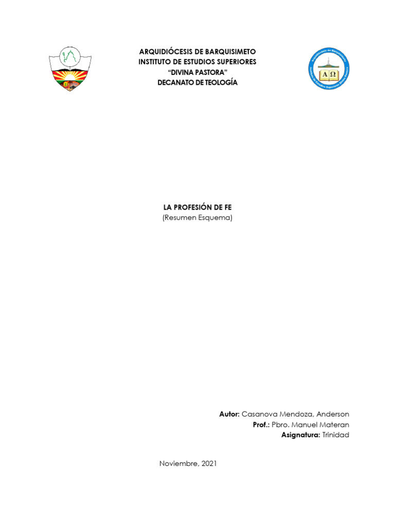 La Profesión de Fe en Dios: Resumen Teológico | PDF | Trinidad ...