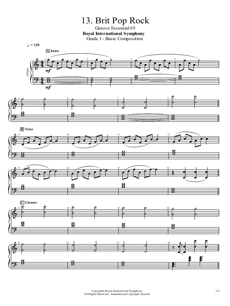 Brit Pop Rock Composition Grade 1 | PDF | Popular Music | Musical Forms