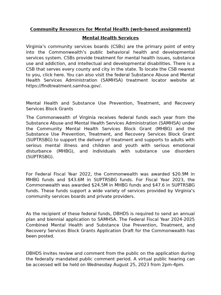 Virginia Community Mental Health Grants | PDF | Mental Health | Mental ...