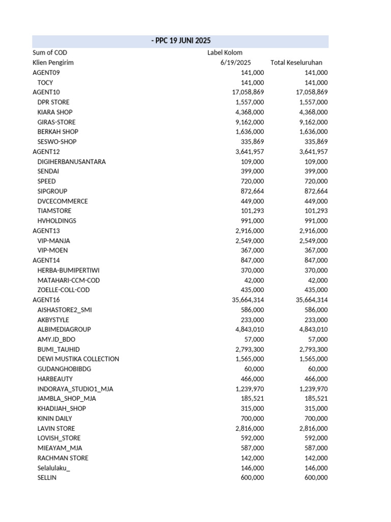 Laporan PPC COD 19 Juni 2025 | PDF