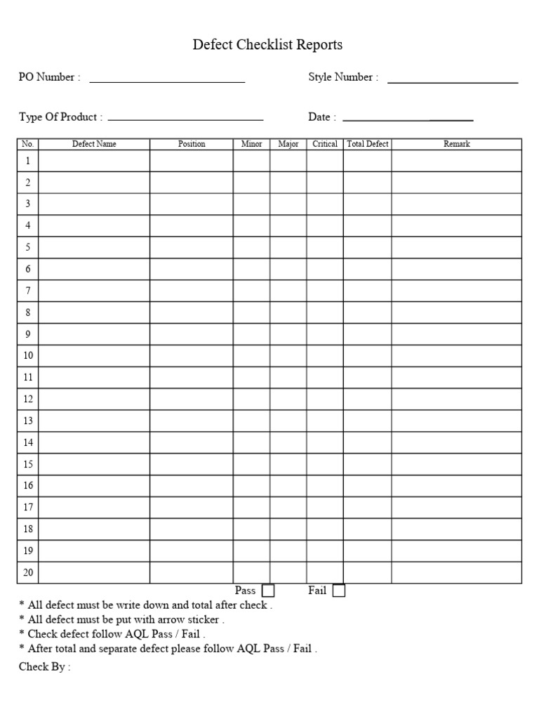 Defect Identification Checklist Template | PDF