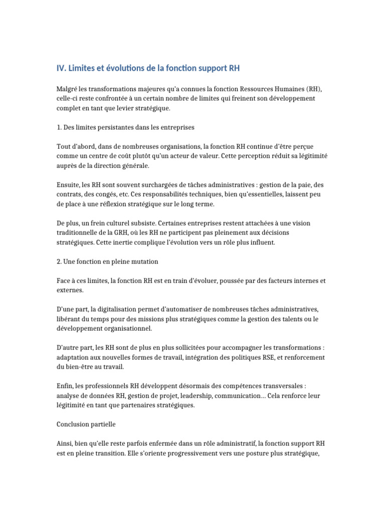 Évolution de la fonction support RH | PDF