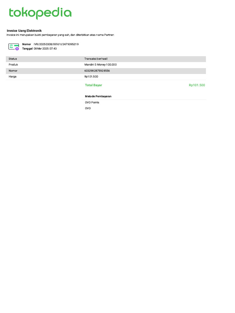 Invoice Emoney Mei | PDF