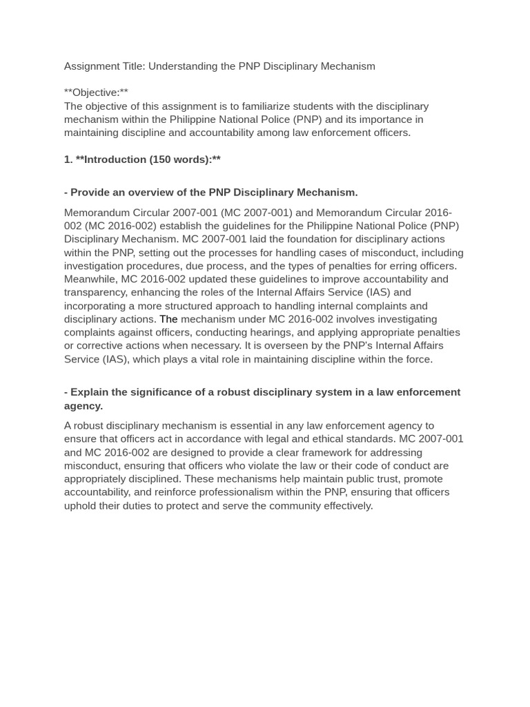 Assignment Title PNP Disciplinary Mecahnism | PDF | Disciplines | Complaint