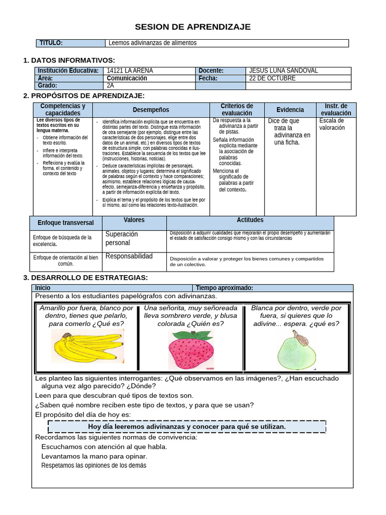 Adivinanzas de Alimentos para Niños | PDF | Información | Evaluación