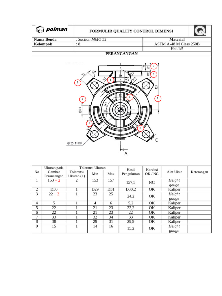 Checksheet QC Dimensi Aktual | PDF