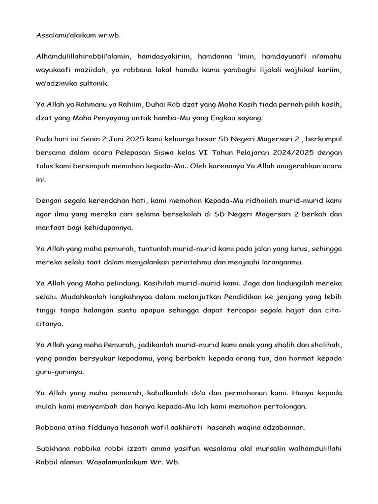 Doa Perpisahan Kelas 6 TH 2025 Ok PDF