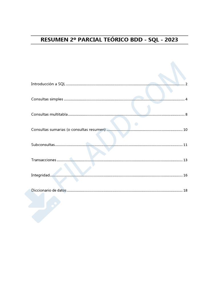 Resumen SQL: Consultas y Transacciones | PDF | SQL | Bases de datos