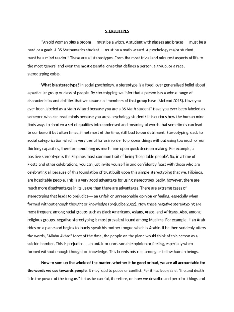 Understanding Stereotypes and Prejudice | PDF | Stereotypes | Prejudices