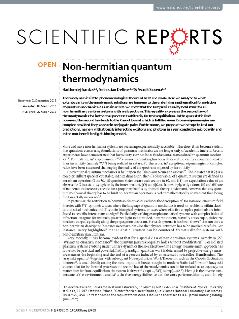 Non-Hermitian Quantum Thermodynamics | PDF | Quantum Mechanics ...