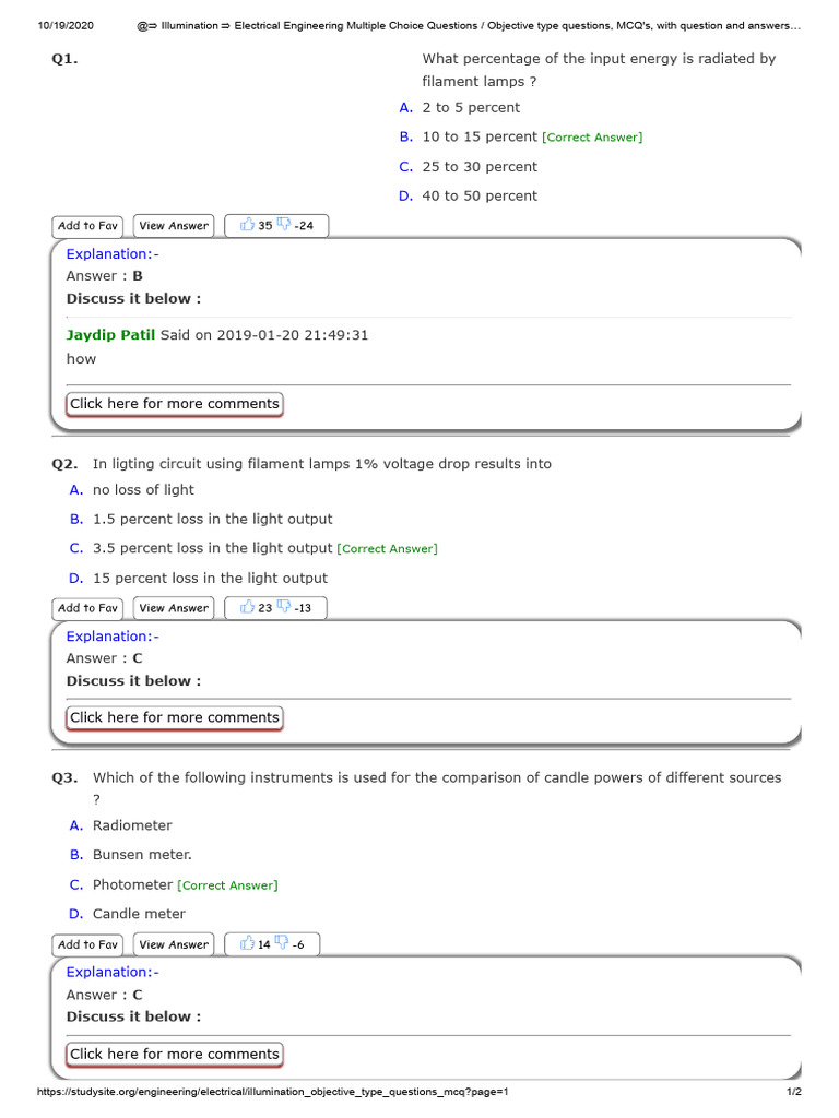 Electrical Engineering MCQs on Illumination | PDF | Incandescent Light ...