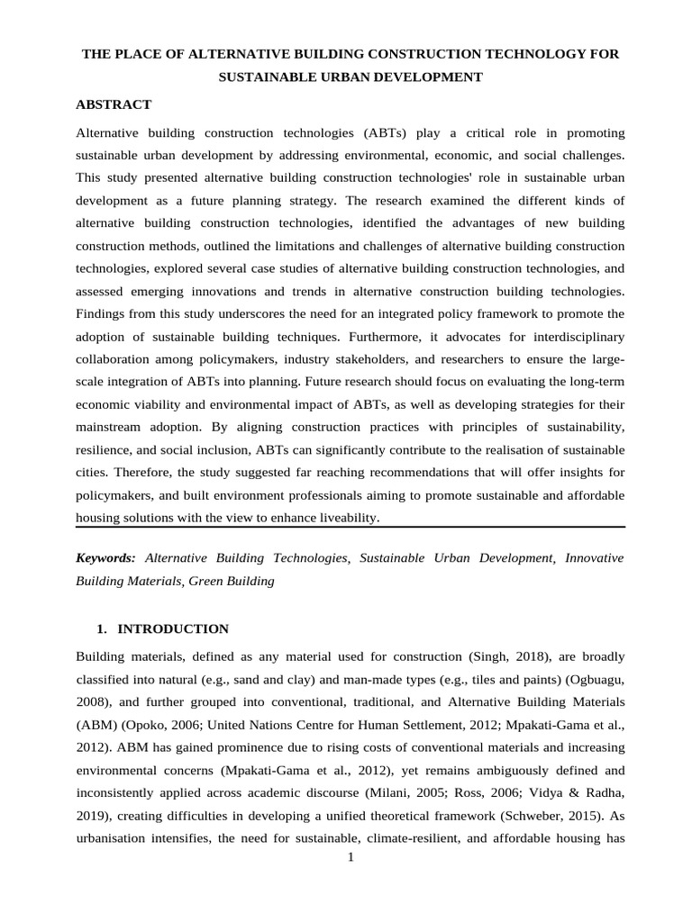 Planning For The Future The Place of Alternative Building Construction ...