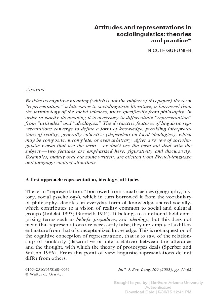 Gueunier, Nicole Attitudes and Representations in Sociolinguistics ...