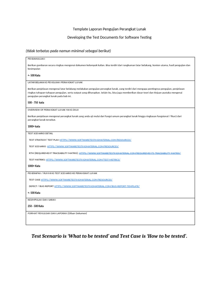 Template Test Scenario Pengujian Software | PDF