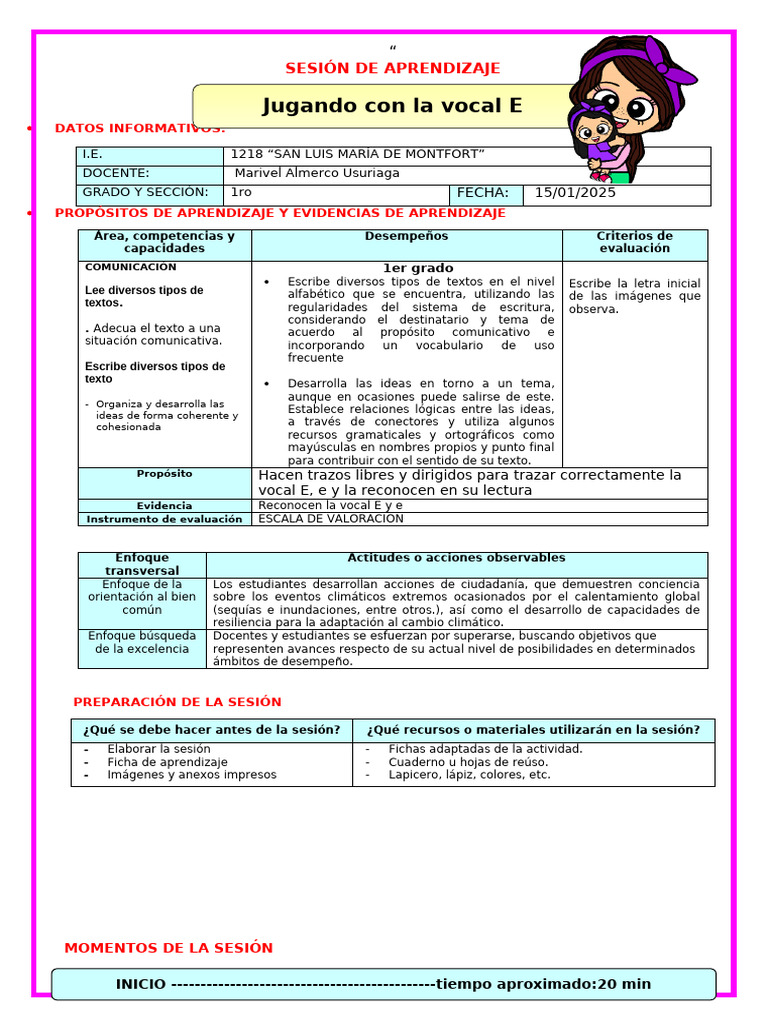 Sesión de Comunicación Jugando Con La Vocal E e | PDF | Cambio ...