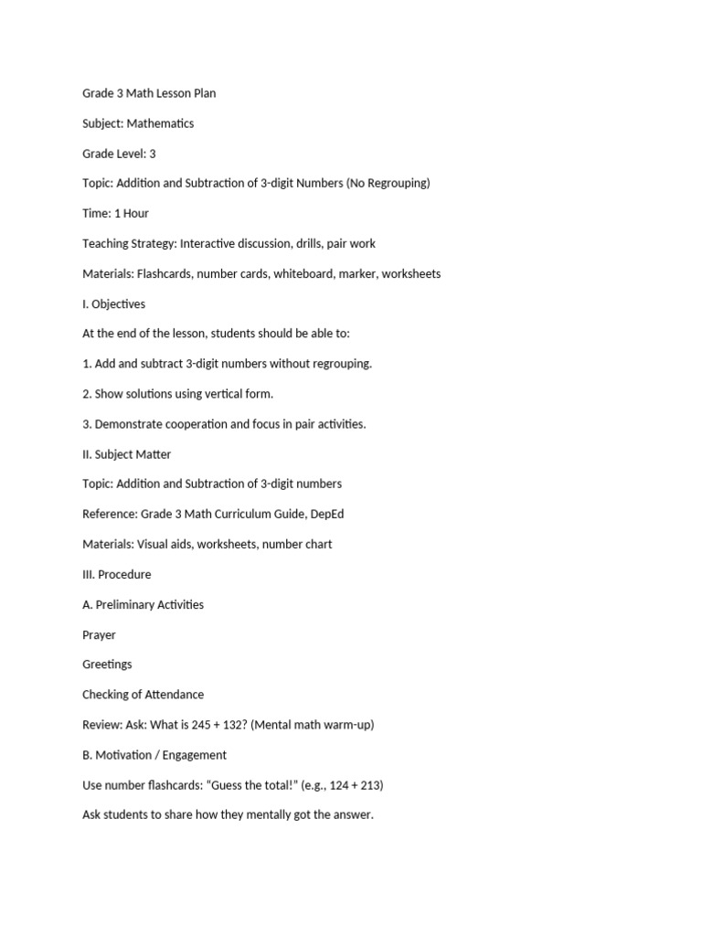 Grade 3 Math: 3-Digit Addition & Subtraction | PDF