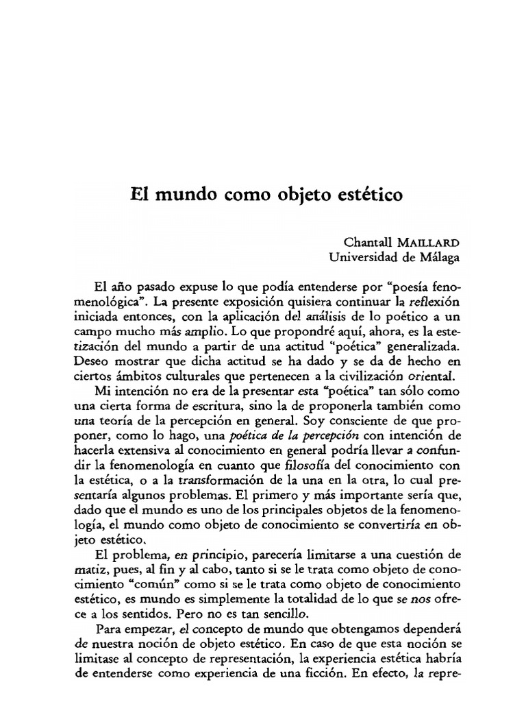 El Mundo Como Objeto Estético | PDF