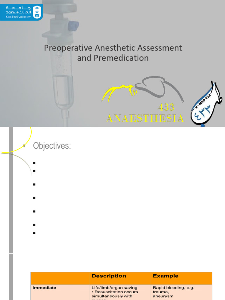 01-Preoperative Anesthetic Assessment and Premedication (1) | PDF ...