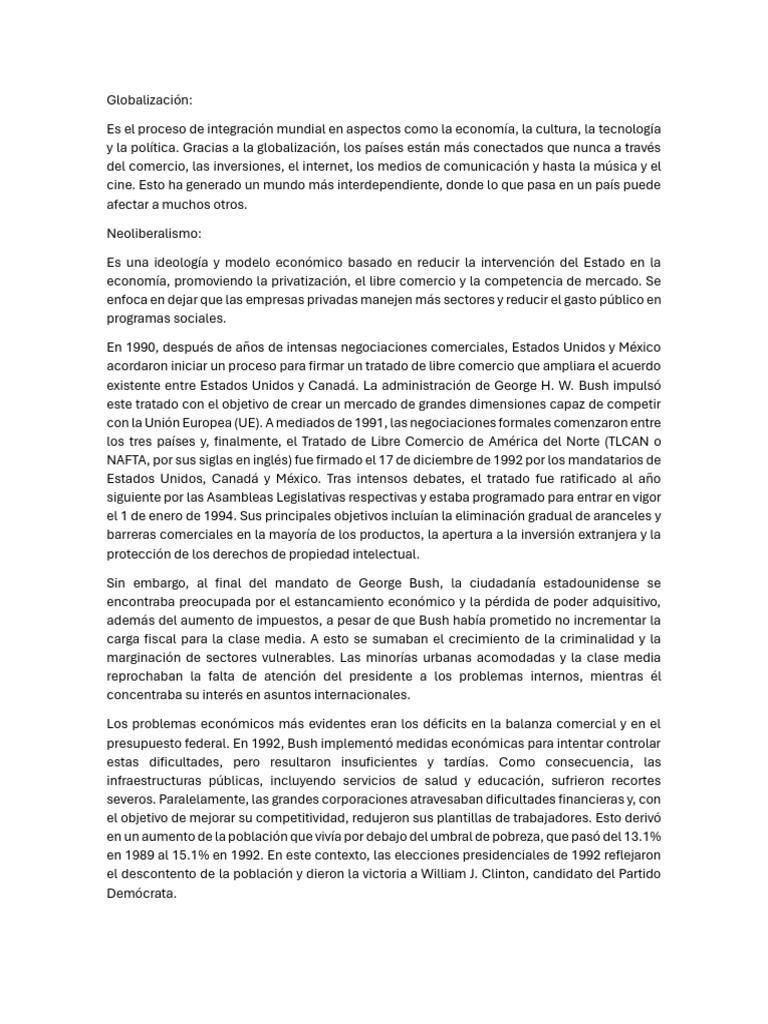Impacto de la Globalización y Neoliberalismo | PDF | Tratado de Libre ...