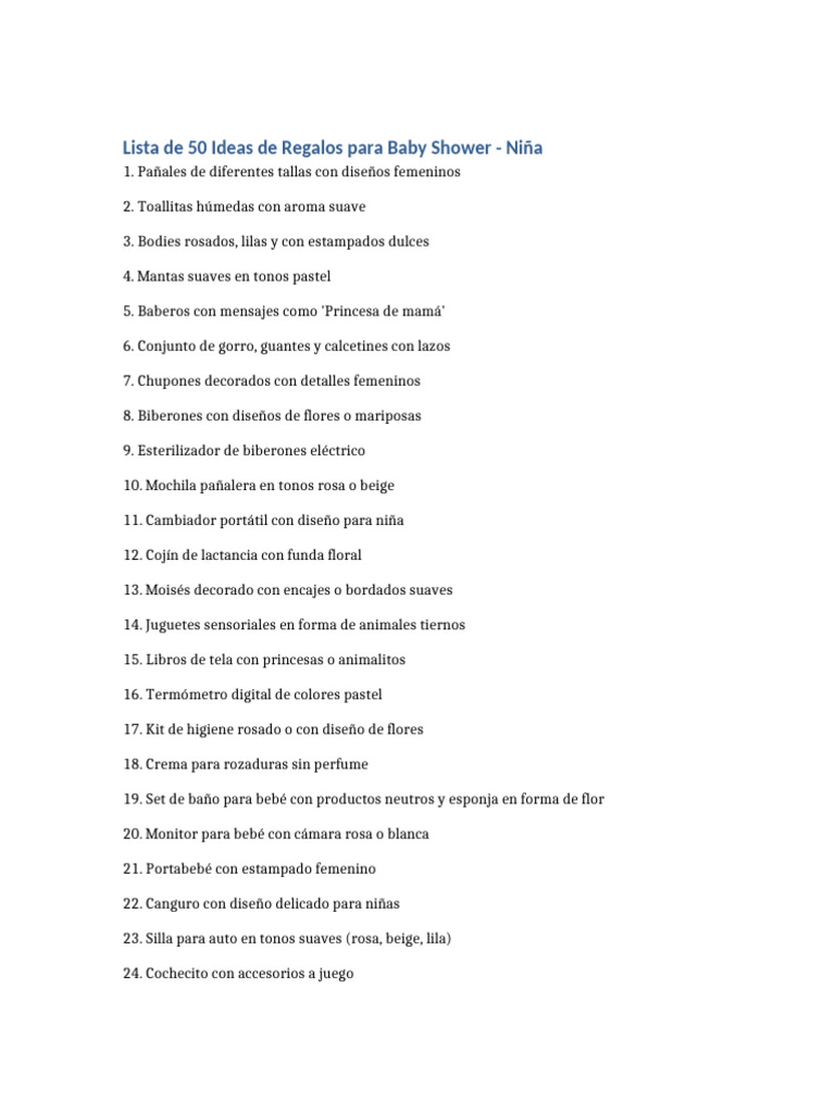 Ideas de Regalos para Baby Shower Niña | PDF