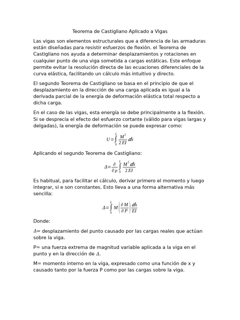 Teorema de Castigliano en Vigas | PDF | Viga (Estructura) | Doblar