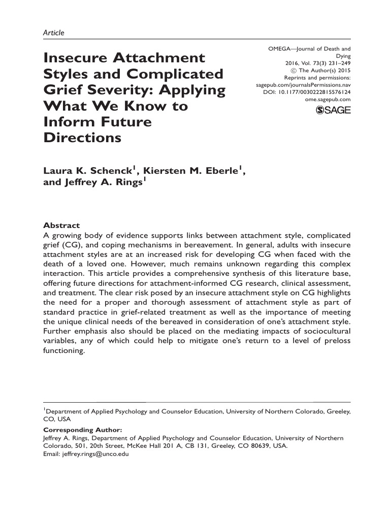 Insecure Attachment and Complicated Grief | PDF | Grief | Attachment Theory
