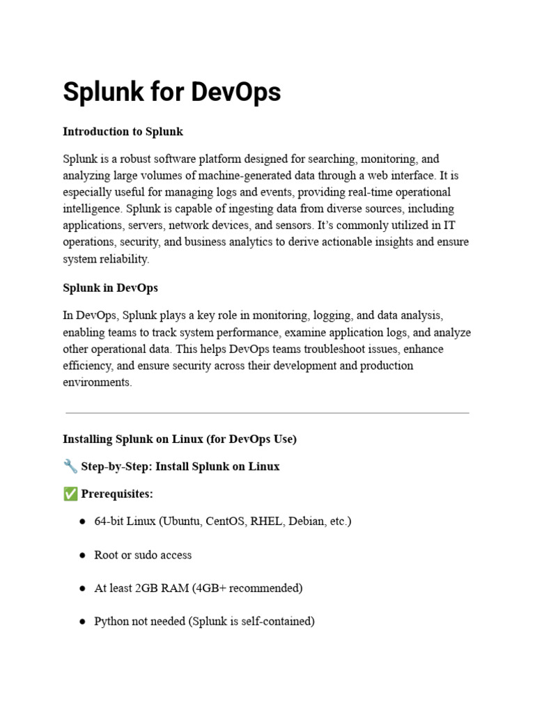 Splunk Installation for DevOps on Linux | PDF | Sudo | Linux