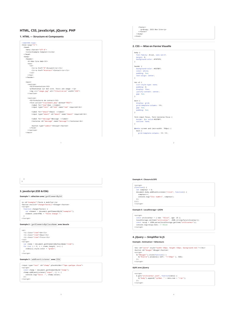 Guide Complet HTML, CSS, JS, jQuery, PHP | PDF | l'Internet | Informatique