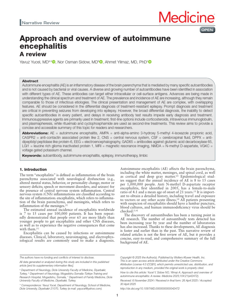 Approach and Overview of Autoimmune Encephalitis .71 | PDF | Autoimmune ...