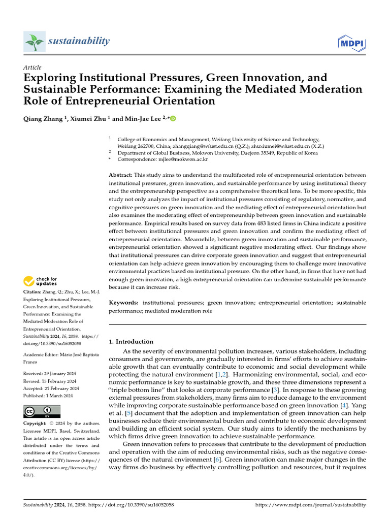 Institutional Pressures and Green Innovation | PDF | Entrepreneurship ...