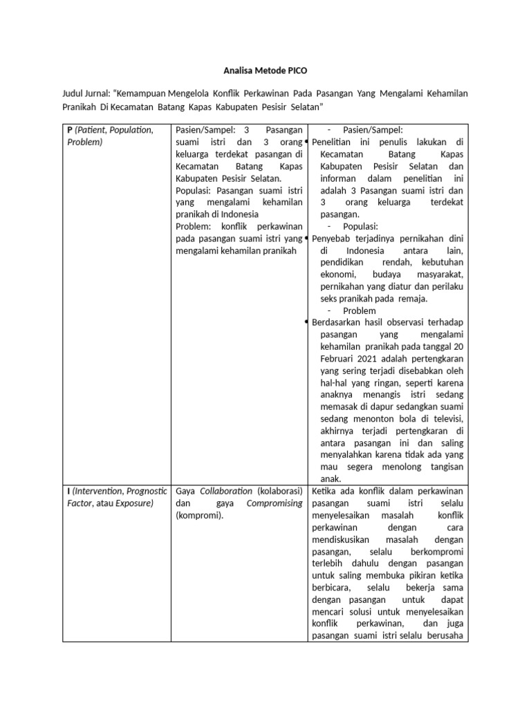 Analisa Metode PICO Cicilia Vitri | PDF