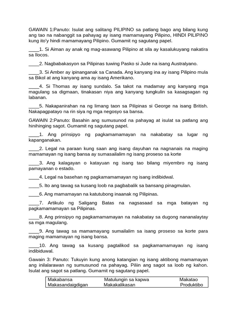 Pagsusulit 1 at 2 | PDF