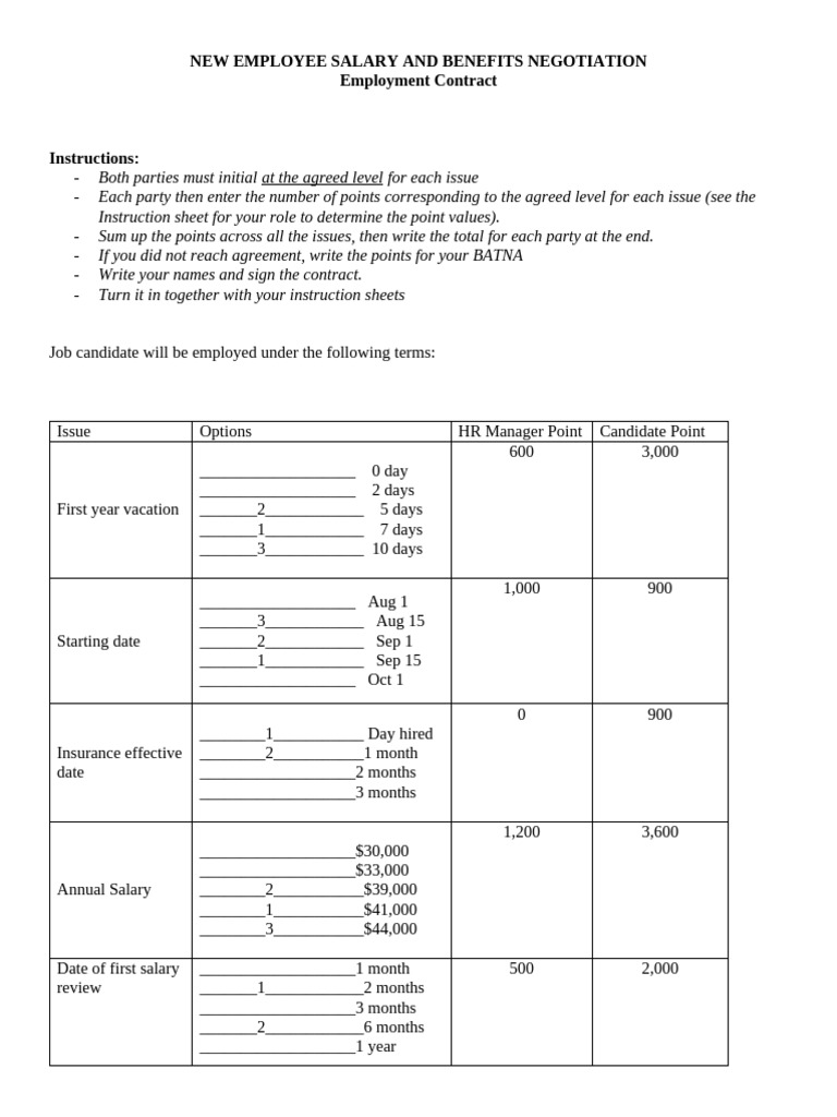 SM Negotiation+Exercise+-+Contract | PDF | Salary | Employment