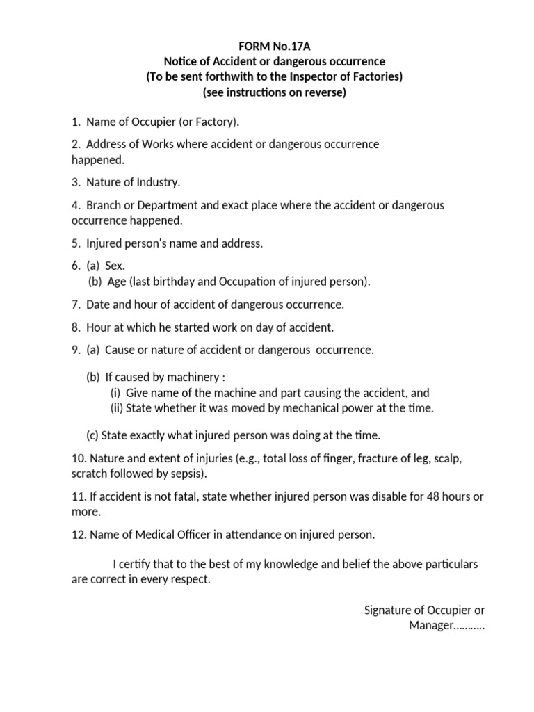 Form 17A: Accident Notification Template | PDF