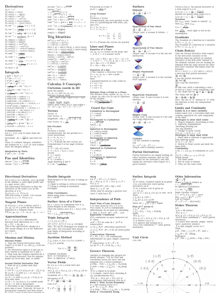 Calculus 3 Derivatives and Integrals Guide | PDF | Coordinate System ...