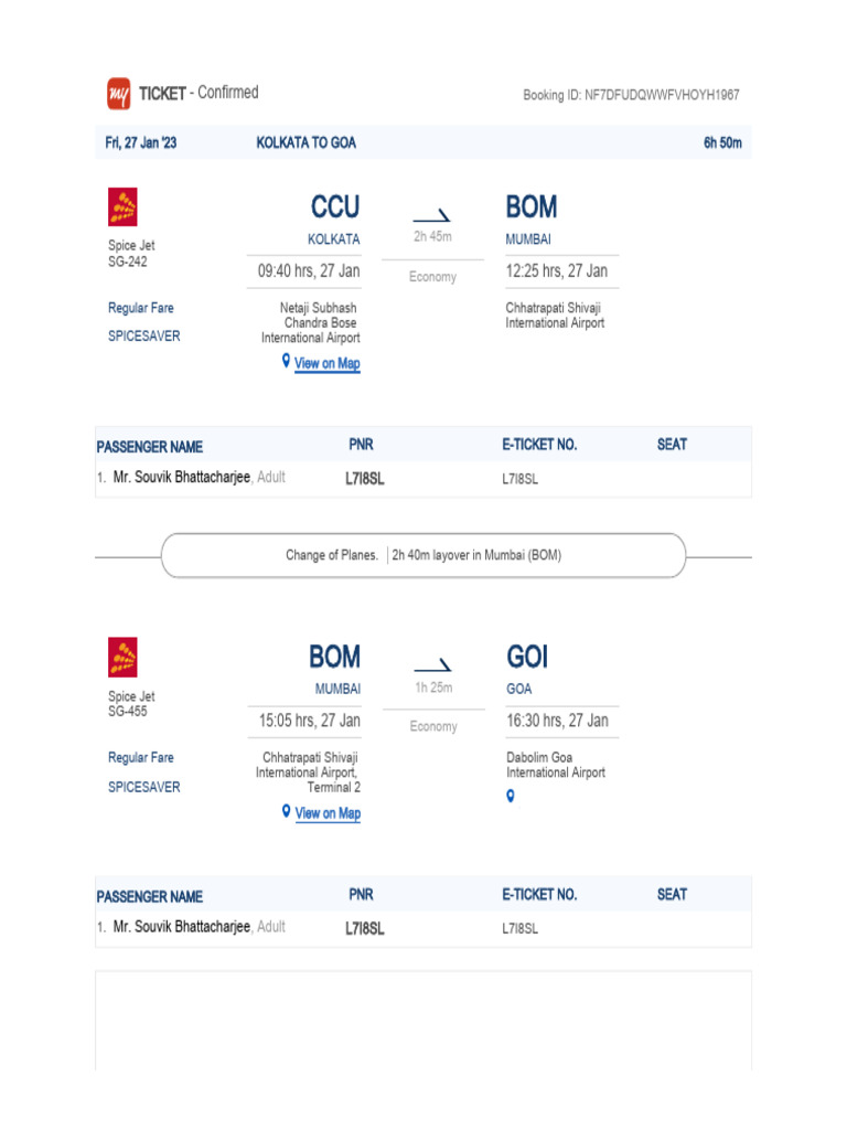 Kolkata to Goa Flight Itinerary | PDF | Civil Aviation | Airlines