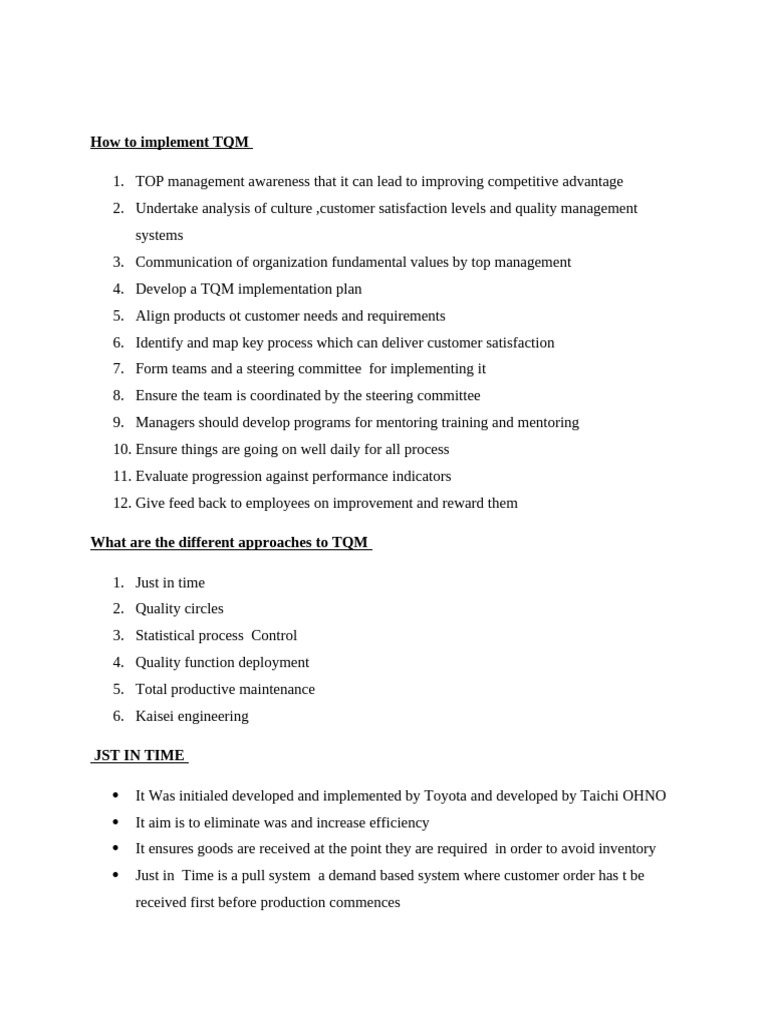 Implementing Total Quality Management | PDF | Quality (Business) | Lean ...