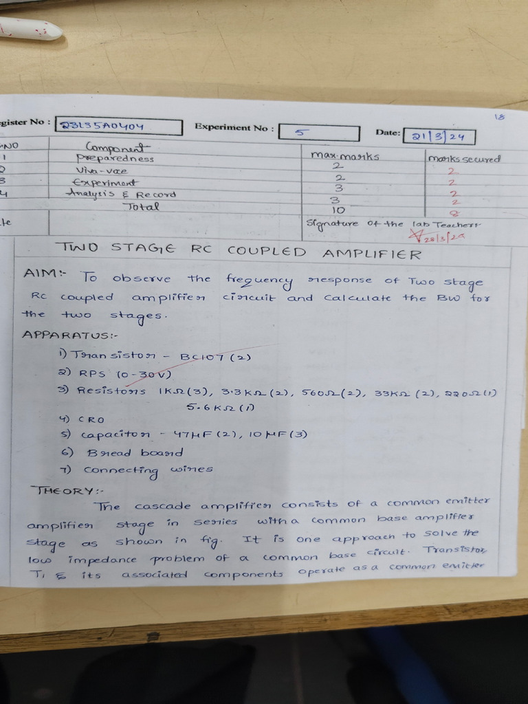 Two Stage RC Coupled Amplifier | PDF