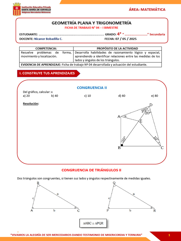Ficha de Trabajo 04 Cuarto de Secundaria Geometria Plana y ...