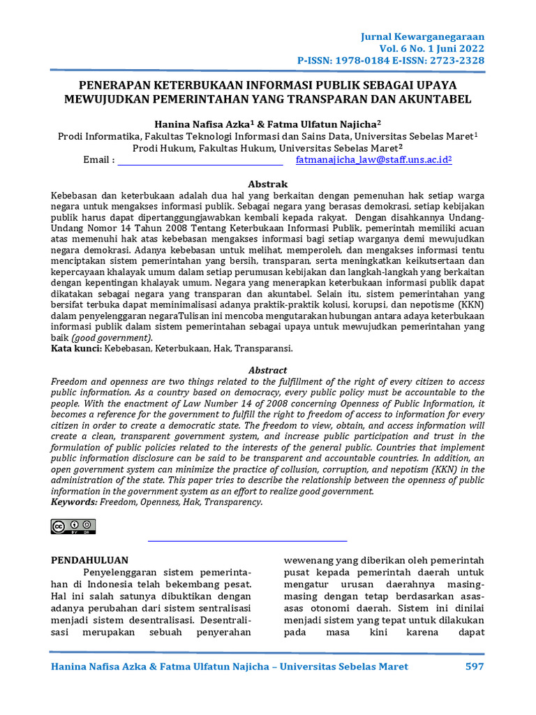 Keterbukaan Informasi untuk Pemerintahan Transparan | PDF