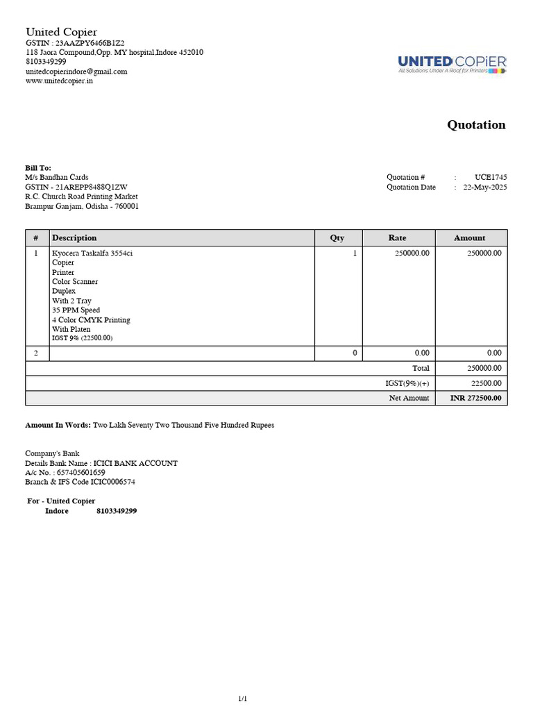 United Copier: Quotation | PDF | Written Communication | Communication ...