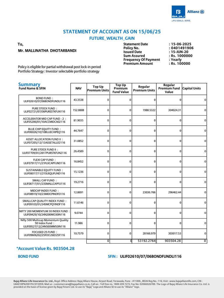 Fund Value Statement | PDF | Stock Fund | Private Sector