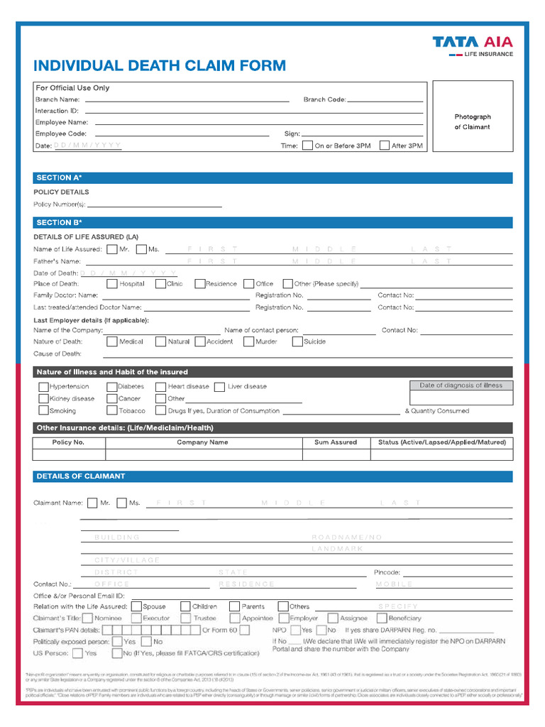 Death Claim Form | PDF
