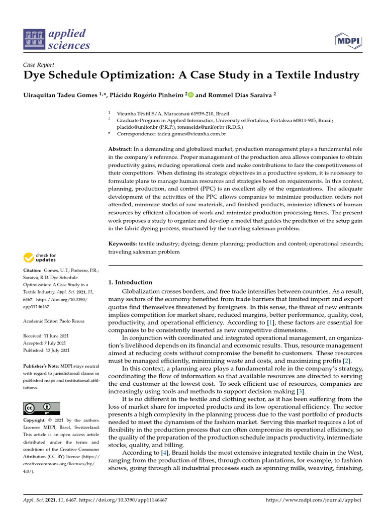 Dye Schedule Optimization in Textiles | PDF | Textiles | Textile ...