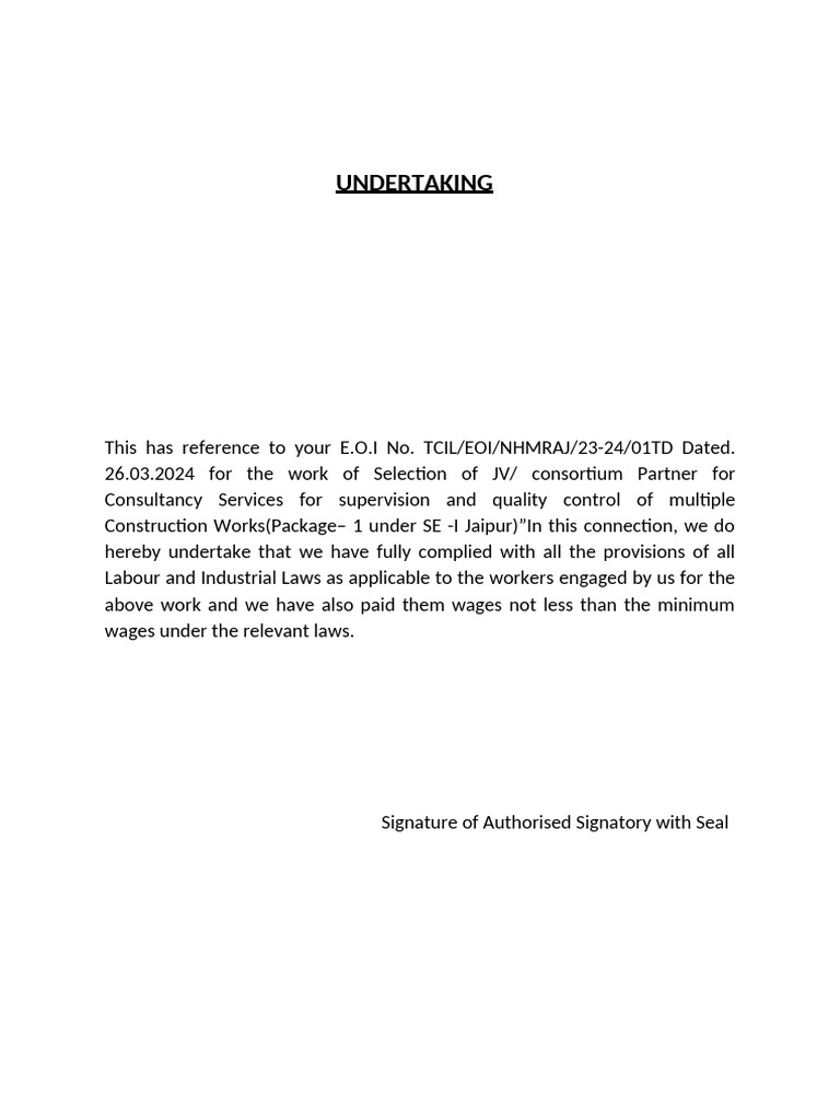 Compliance Undertaking for Consultancy Services | PDF