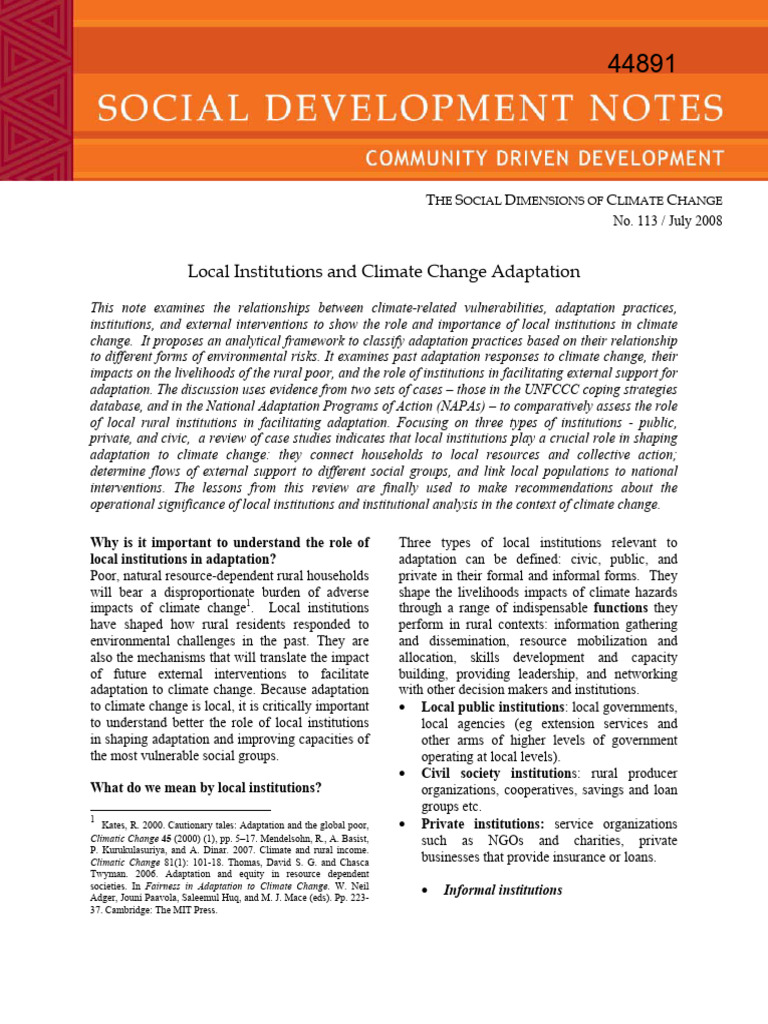 Local Institutions and Climate Change Adaptation | PDF | Agriculture ...