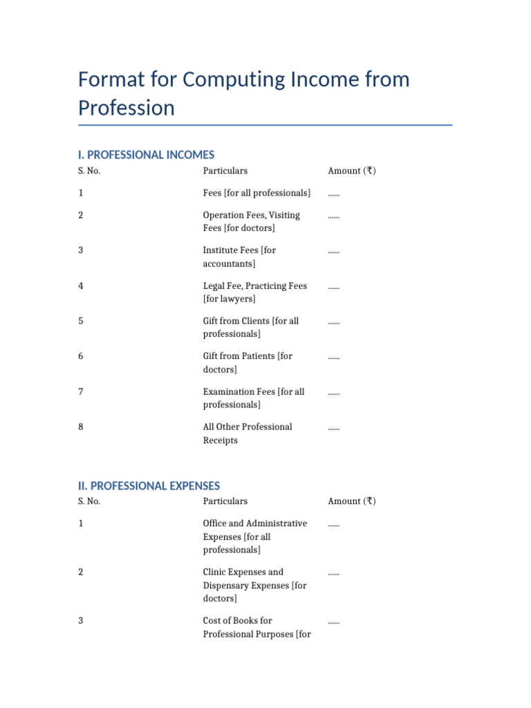 Income Computation for Professionals | PDF