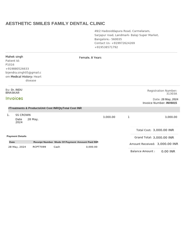 Dental Invoice for Aesthetic Smiles | PDF