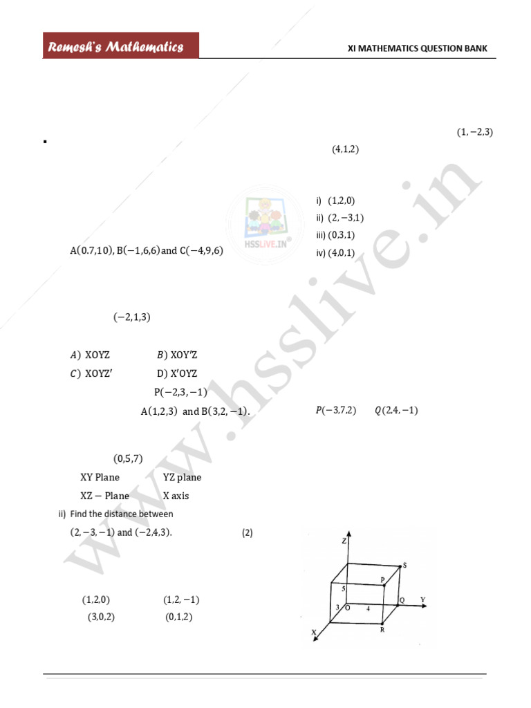 XI Mathematics: 3D Geometry Questions | PDF | Triangle | Cartesian ...